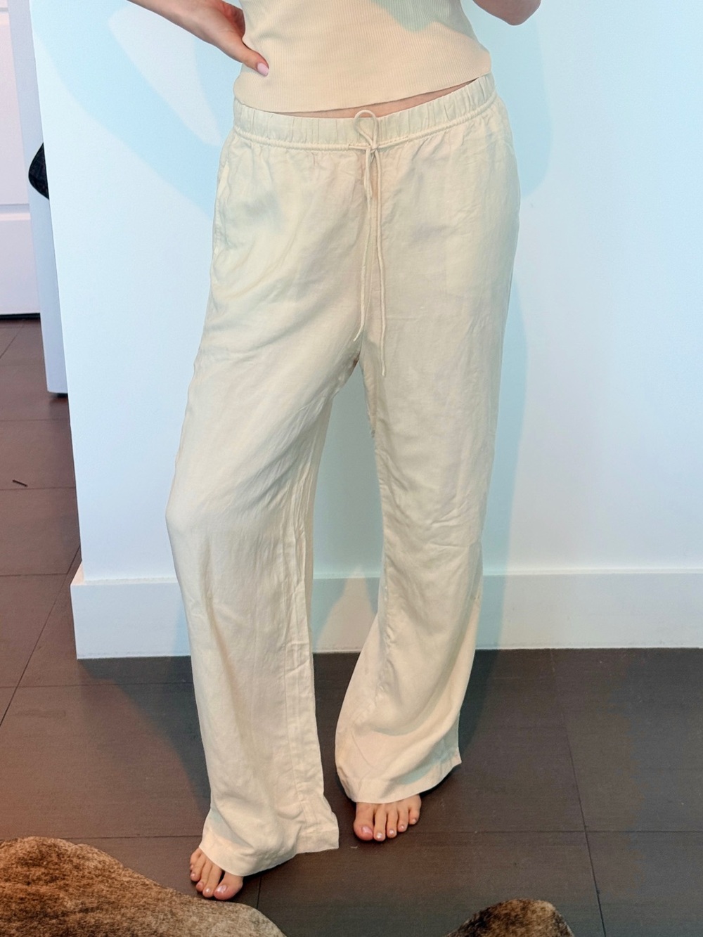 H&M Light Beige Linen-Blend Relaxed Pants